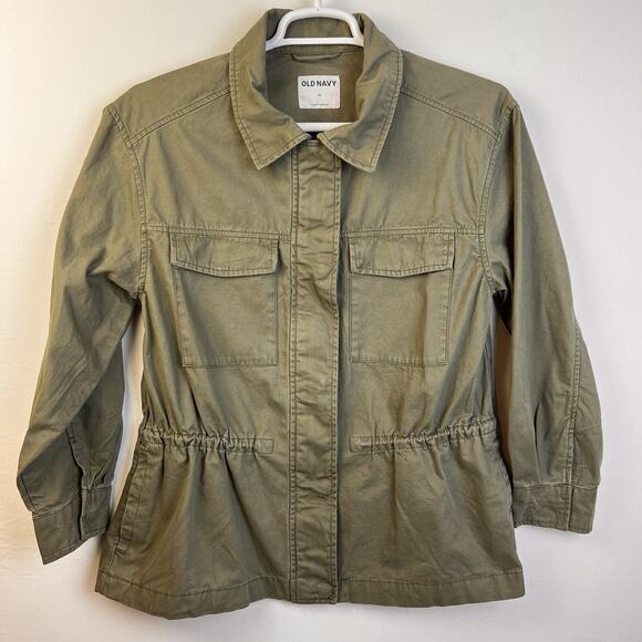 Old Navy Cinched Waist Utility Jacket Women's Medium Snap & Zip Front Military - Picture 1 of 10